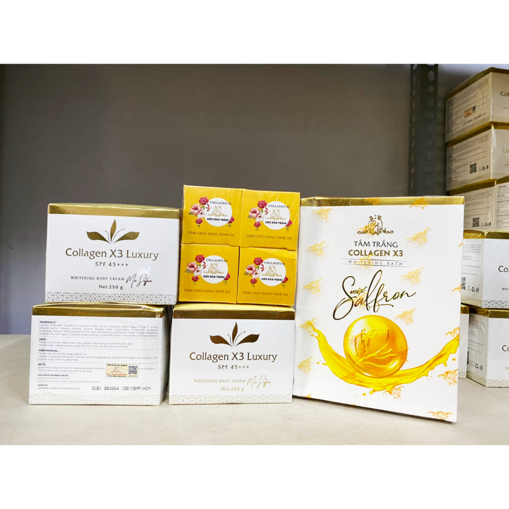 Combo Kem Body Collagen X3 Luxury + Tắm Trắng Colagen X3 + Kích Trắng Da Mỹ Phẩm Đông Anh