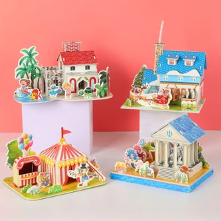  COMBO 3  Bộ Đồ chơi ghép Mô hình nhà 3D - Xe - Đồ chơi trẻ em thủ công tự làm- Mô hình lắp ghép xốp 3d 