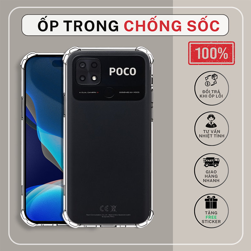 Ốp lưng Poco C40 chống sốc silicon DẺO TRONG wolfca | Vỏ điện thoại Xiaomi bảo vệ cam