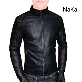 Áo khoác da nam cổ tàu fom body cao cấp lót dù,lót gió chất da dày,HTPA,Naka-Luxury