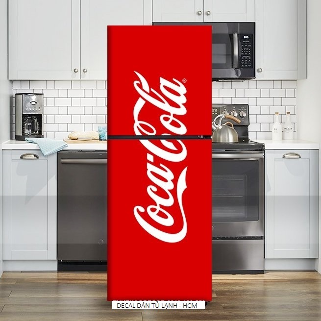 Miếng dán tủ lạnh chống nước - DECAL TRANG TRÍ -  COCA NỀN ĐỎ