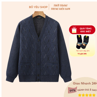 Áo khoác len cardigan nam trung niên và người già mặc mùa đông ấm sang trọng