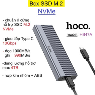  Box đựng ổ cứng Enclosure cho SSD M2 NVMe Hoco HB47A hợp kim nhôm tốc độ 10Gbps  đọc 1000MB s ghi 990MB s  