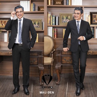 (COMBO 6 MÓN) Bộ vest Trung Niên cao cấp 3 lớp dày dặn, 2 khuy,phù hợp đi dự tiệc sự kiện,bộ suit cao cấp, Tặng 4 Món PK