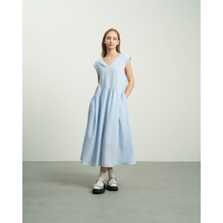 Đầm HAYASHI cổ V màu xanh KHÂU BY CQ