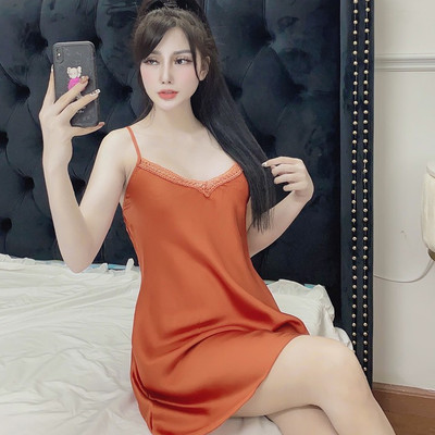 Váy Ngủ Nữ Hisexy Lụa Satin Trơn Dáng Xuông Liền Thân MD07
