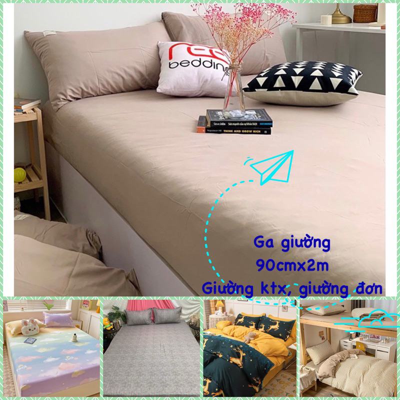 Ga giường 90cm x 2m, ga giường tầng, giường ký túc xá vải cotton polly giá rẻ học sinh sinh viên