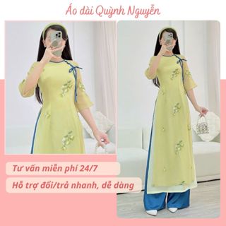 Áo dài cách tân, áo dài nữ thiết kế tơ 4 tà áo dài xanh cốm trẻ trung Áo dài Quỳnh Nguyễn MÃ TK158