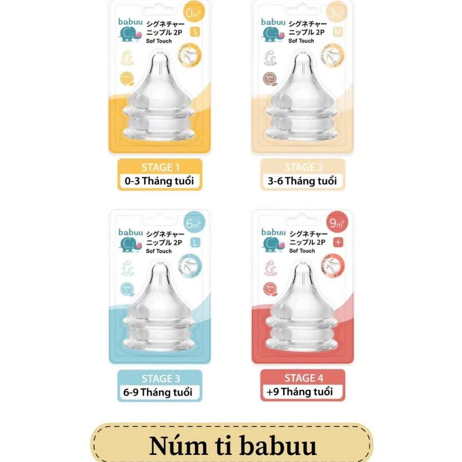 Núm ti BABUU cổ rộng cho bé loại siêu mềm van thông hơi tốt