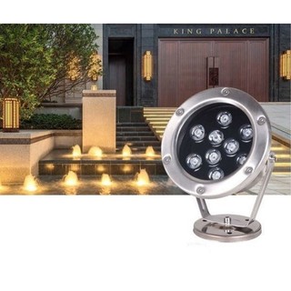 Đèn LED âm nước 9w (chiếu pha) đổi màu chiếu sáng bể cá, hồ bơi đài phun nước tiểu cảnh hòn non bộ sân vườn công viên