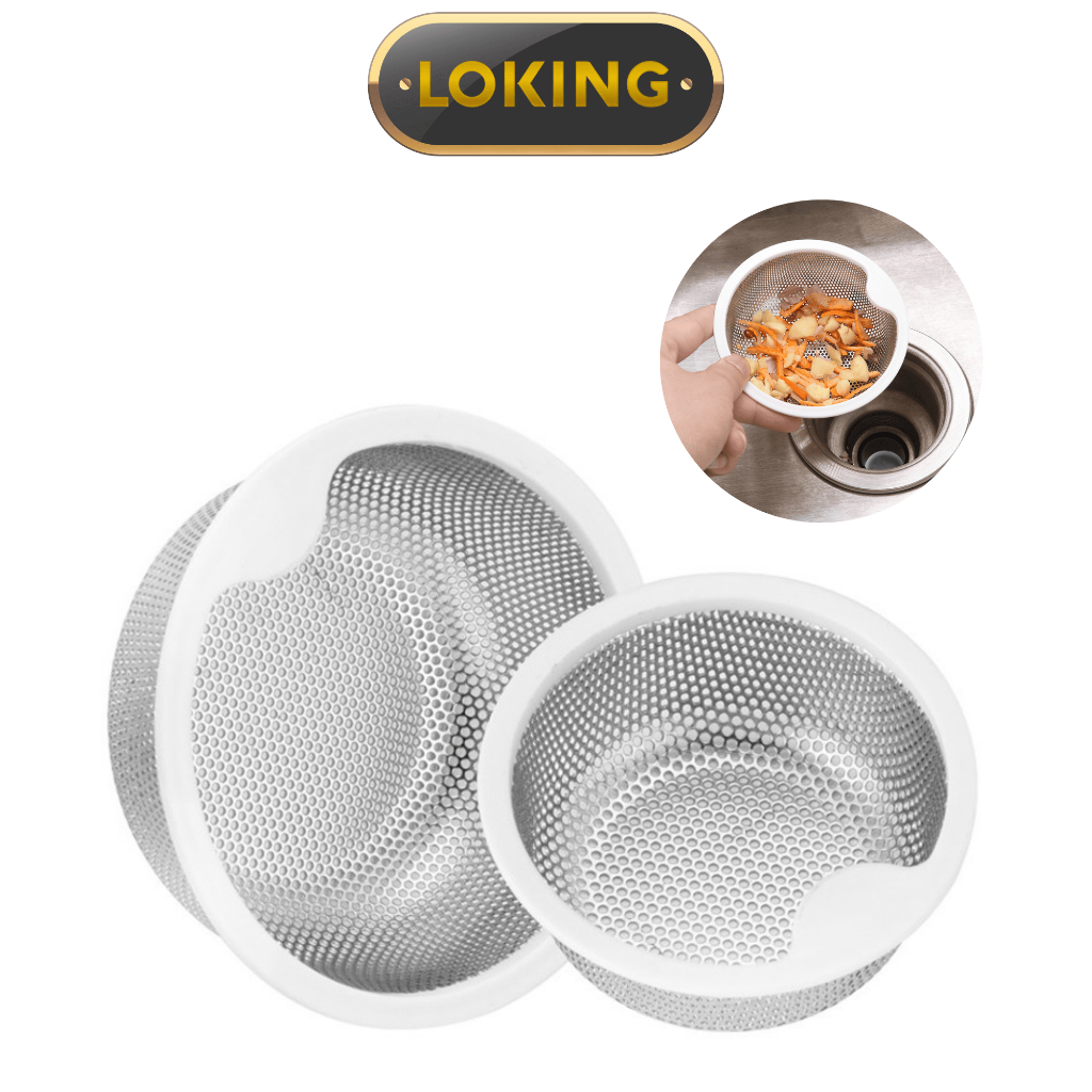 Giỏ lọc rác inox bồn rửa chén viền trắng có nắp cao cấp - LOKING