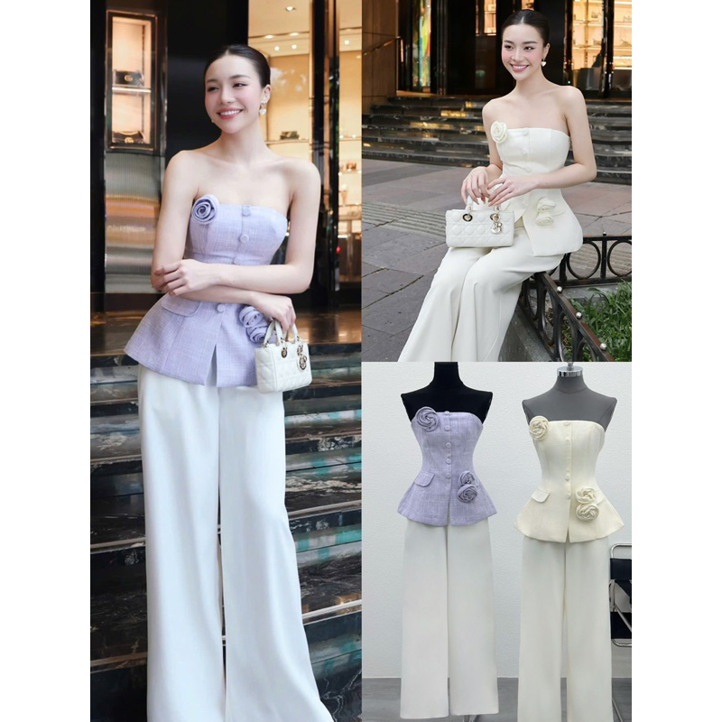 [Sẵn hoả tốc & ảnh thật] SET ÁO DẠ TAG HOA + QUẦN SUÔNG