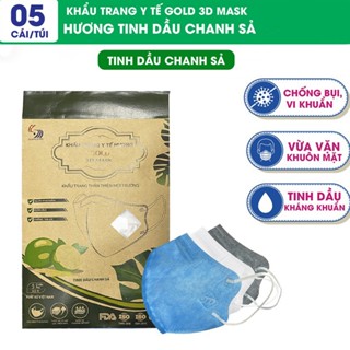 Khẩu trang 3D mùi hương Chanh Sả thư giãn Túi 5 cái - Khẩu trang thơm tinh dầu loại Gold 3D Mask | Trường Dương