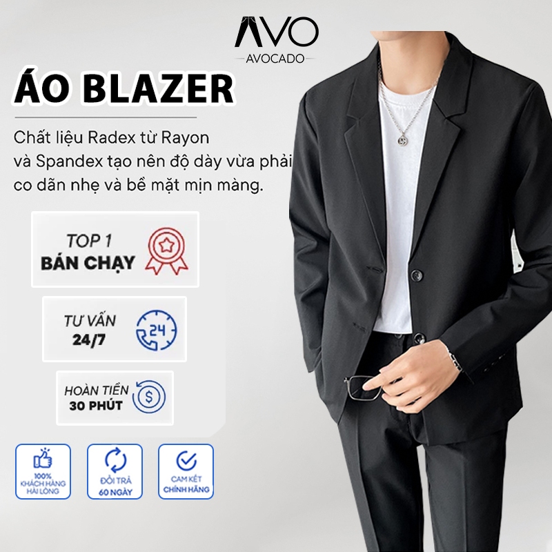 Áo khoác blazer nam Avocado hàn quốc thu đông phong cách form rộng màu đen kem 2 khuy cài cao cấp