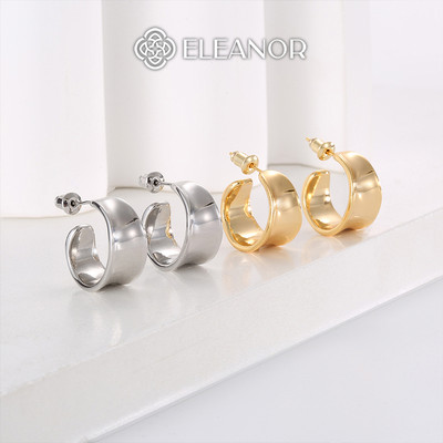 Bông tai nữ chuôi bạc 925 Eleanor Accessories viền cong trơn phụ kiện trang sức khuyên tai 8303