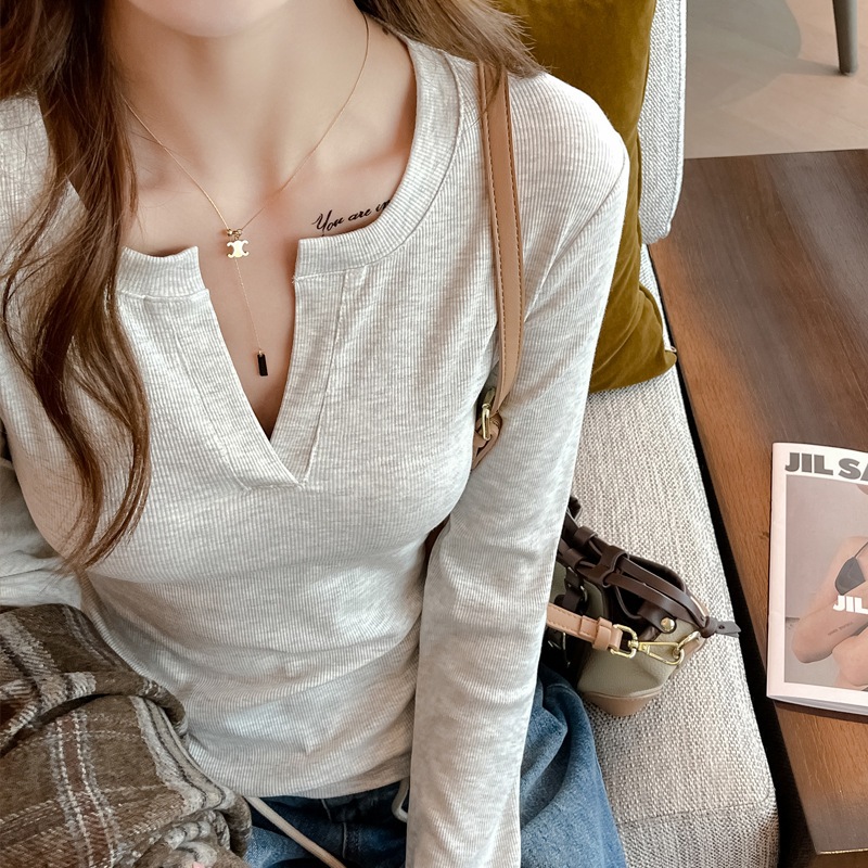 Áo dài tay cổ trụ chữ V dáng ôm body 15 màu nữ - Thun kiểu tiểu thư hotgirl oversize bigsize mặc thu đông sexy - ATH187 | BigBuy360 - bigbuy360.vn