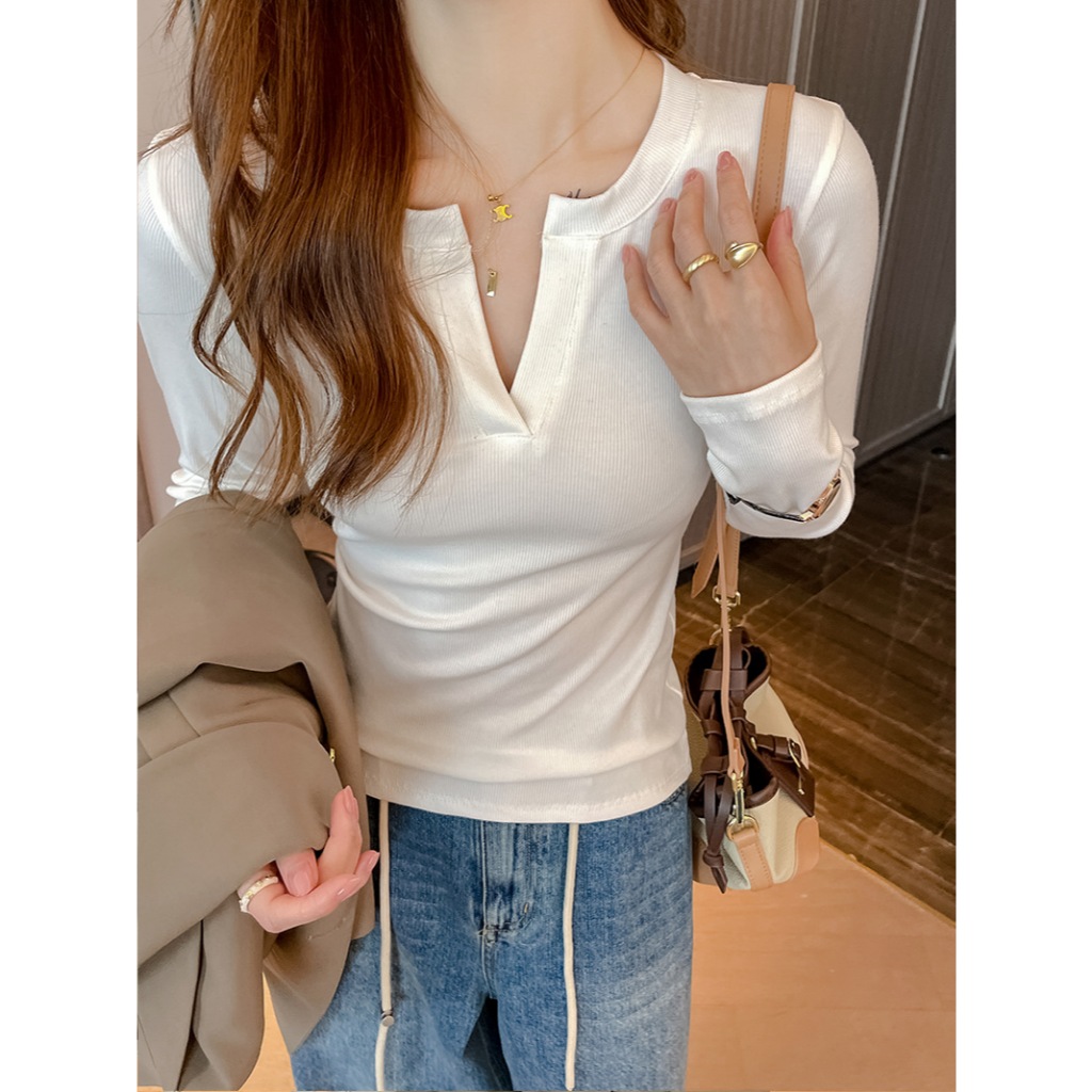 Áo dài tay cổ trụ chữ V dáng ôm body 15 màu nữ - Thun kiểu tiểu thư hotgirl oversize bigsize mặc thu đông sexy - ATH187 | BigBuy360 - bigbuy360.vn