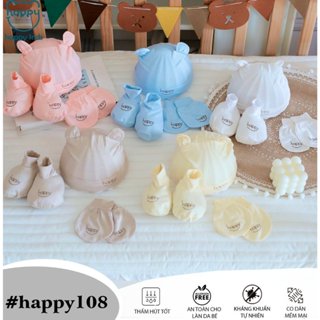SET MŨ + BAO TAY + BAO CHÂN thun lạnh phong cách HÀN QUỐC, mềm mịn, co giãn cho bé đến 5kg (có 1 set & combo 3 set)