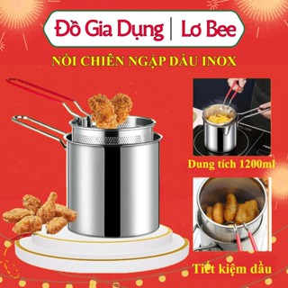 Nồi chiên ngập dầu inox 304 dung tích 1200ml có rổ chiên lọc dầu dùng được cho bếp từ dùng để chiên rán luộc tiện lợi