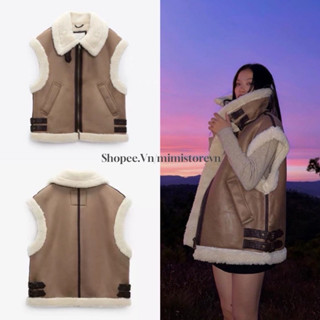 (SẴN) Áo GILE nữ da lộn lót lông cừu dáng dài rộng hàng QCCC loại nhất (Ảnh thật dưới mô tả)
