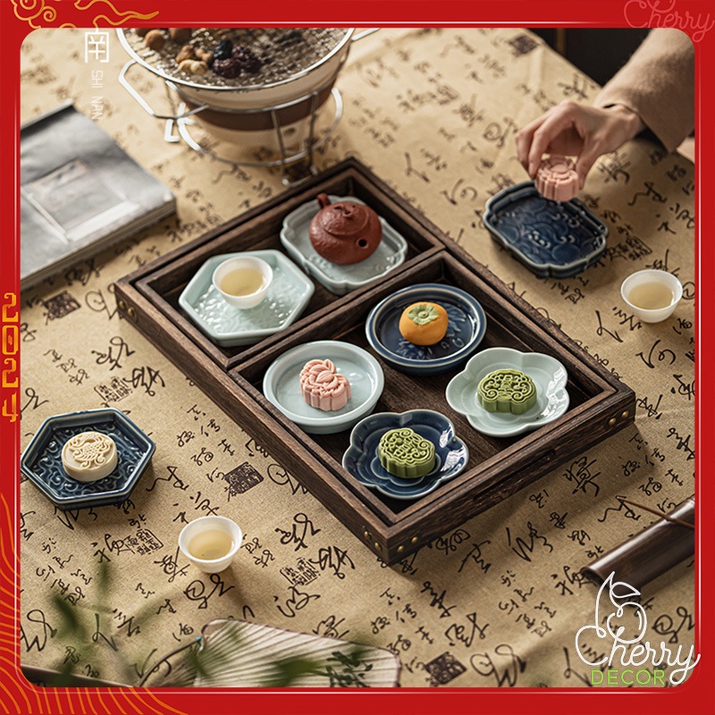Đĩa Gốm Sứ Mini Cổ Điển 𝐂𝐡𝐞𝐫𝐫𝐲 𝐃𝐞𝐜𝐨𝐫 Đựng Bánh Trà, Decor Chụp Ảnh, Trưng Bày Đồ Ăn, Mứt Tết