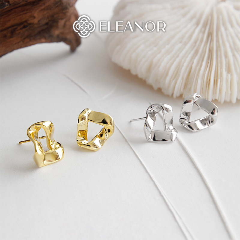Bông tai nữ chuôi bạc 925 Eleanor Accessories lượn sóng khuyên tai basic phụ kiện trang sức 8305