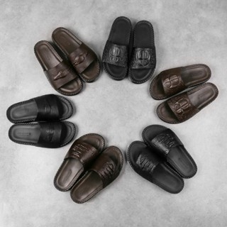  Dép Da Nam Quai Ngang Cao Cấp DATINNOS Vân Đầu Gù Chân Cá Sấu 3D Đế Pu Da Microfiber  DTDA21 