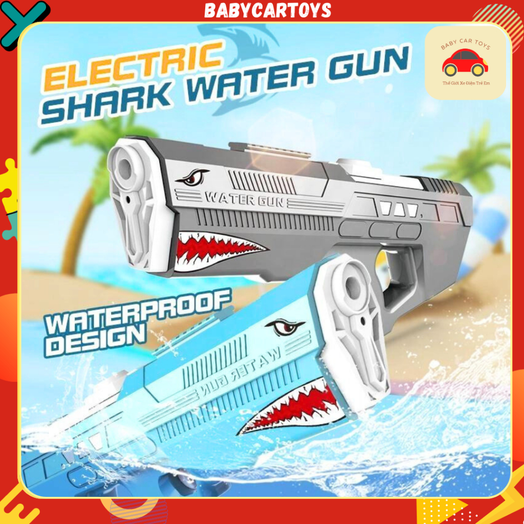 Súng nước Áp lực loại To Đại, Súng điện Sử Dụng Pin Điện,Súng Nước Cá Mập bắn liên thanh cực mạnh đẹ