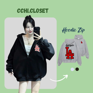Áo Khoác Hoodie Boxy LA From Rộng, Hoodie Mũ To Tay Phồng Có Dây Kéo Chất Nỉ Cotton cho Nam Nữ T091