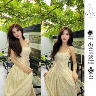 Đầm hoa nhí dáng dài họa tiết hoa nhẹ nhàng in 3dxinh xắn dành cho các nàng diện đi chơi, hẹn hò, đi biển