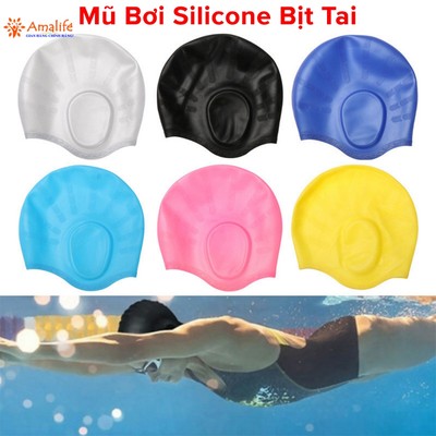 Mũ Bơi Trùm Tai Silicone Cao Cấp Chất Liệu Co Giãn – Chọn Màu - Chống Thấm Nước – Mềm Mại, Bền Bỉ Chính Hãng Amalife