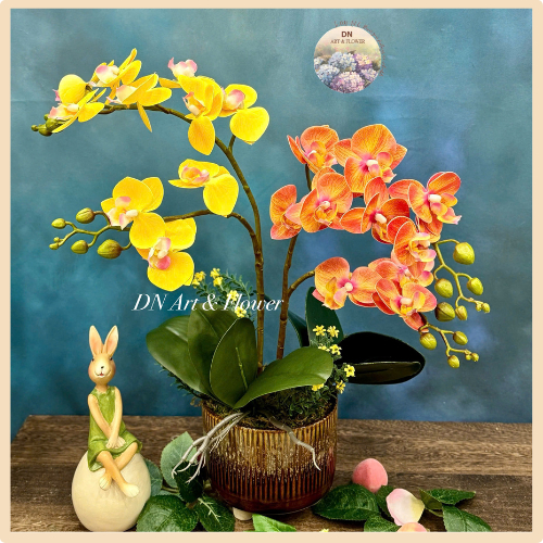 Hoa lan hồ điệp.Hoa lụa cao cấp decor, hoa giả trang trí - Bình hoa, chậu hoa để bàn, Hoa giả đẹp