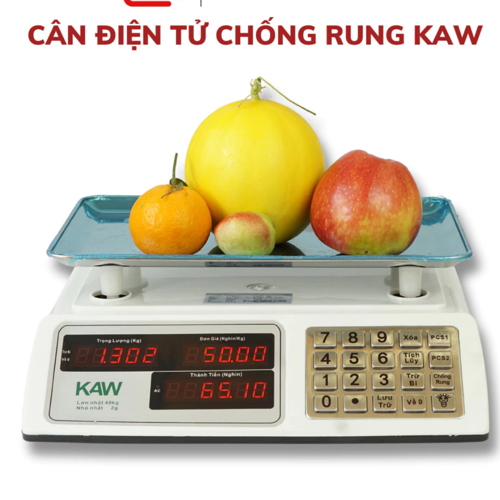 Cân Điện Tử Tính Tiền Chống Rung Cao Cấp KAW Cân Từ 40kg/2g, Phím Tiếng Việt