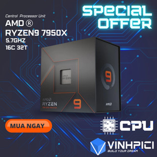 CPU AMD Ryzen 9 7950X ( 4.5GHz Boost 5.7GHz / 16 nhân 32 luồng / 81MB / AM5) [NEW]