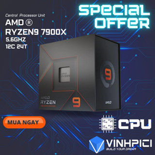 CPU AMD Ryzen 9 7900X ( 4.7GHz Boost 5.6GHz / 12 nhân 24 luồng / 76MB / AM5) [NEW]