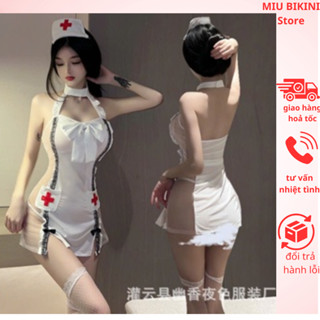  Váy ngủ Cosplay y tá sexy gợi cảm đính nơ pha ren hông cao cấp 