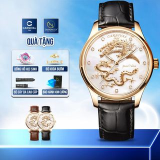 Đồng hồ Nam Carnival Long Phụng 8101G-VH-DD-T – Tặng ĐH học sinh, dây da, khoá bướm & gói bảo hành kim cương