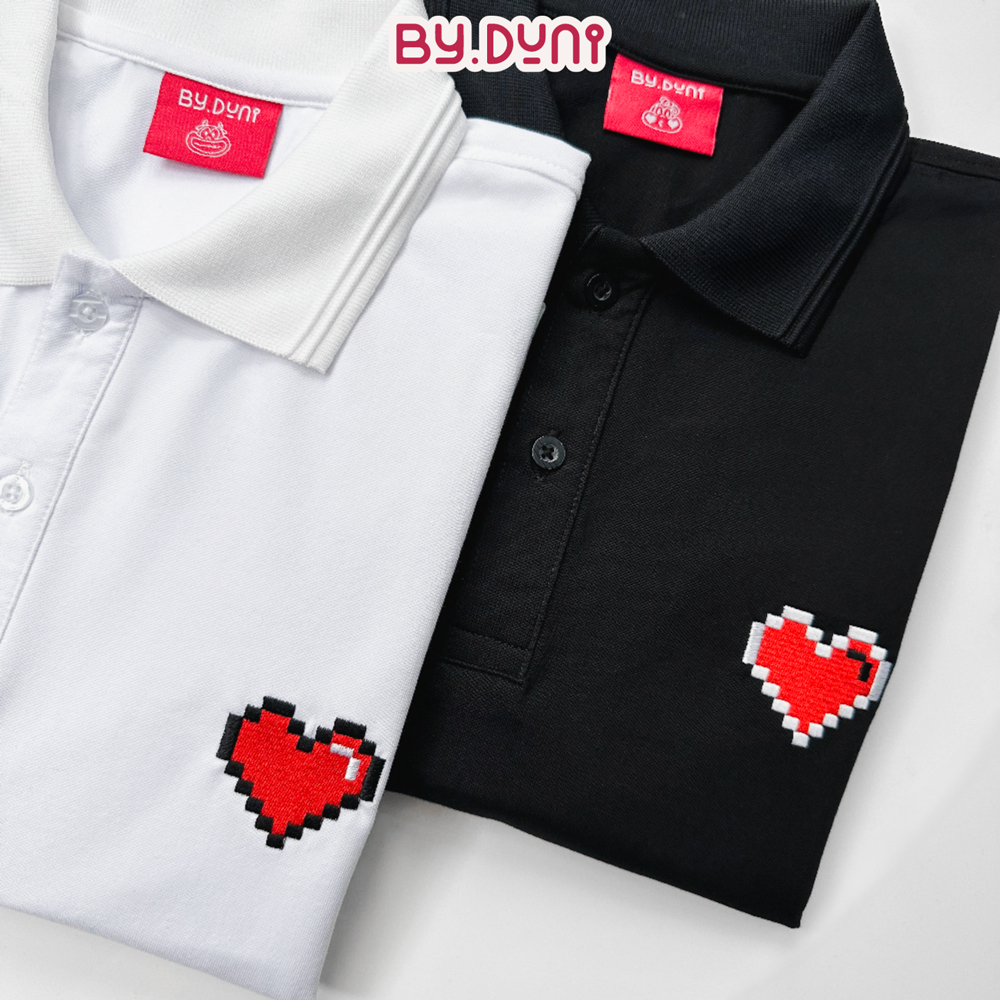 Áo POLO THÊU cặp đôi BY.DUNI nam nữ form fit vải cá sấu cotton interlock unisex, áo cặp bạn thân DUNI HEART