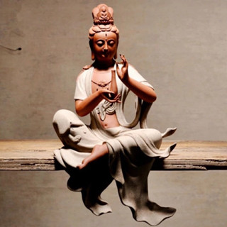 Tượng Quan Âm Thuỷ Nguyệt gốm tử sa cao 33 cm hàng cao cấp