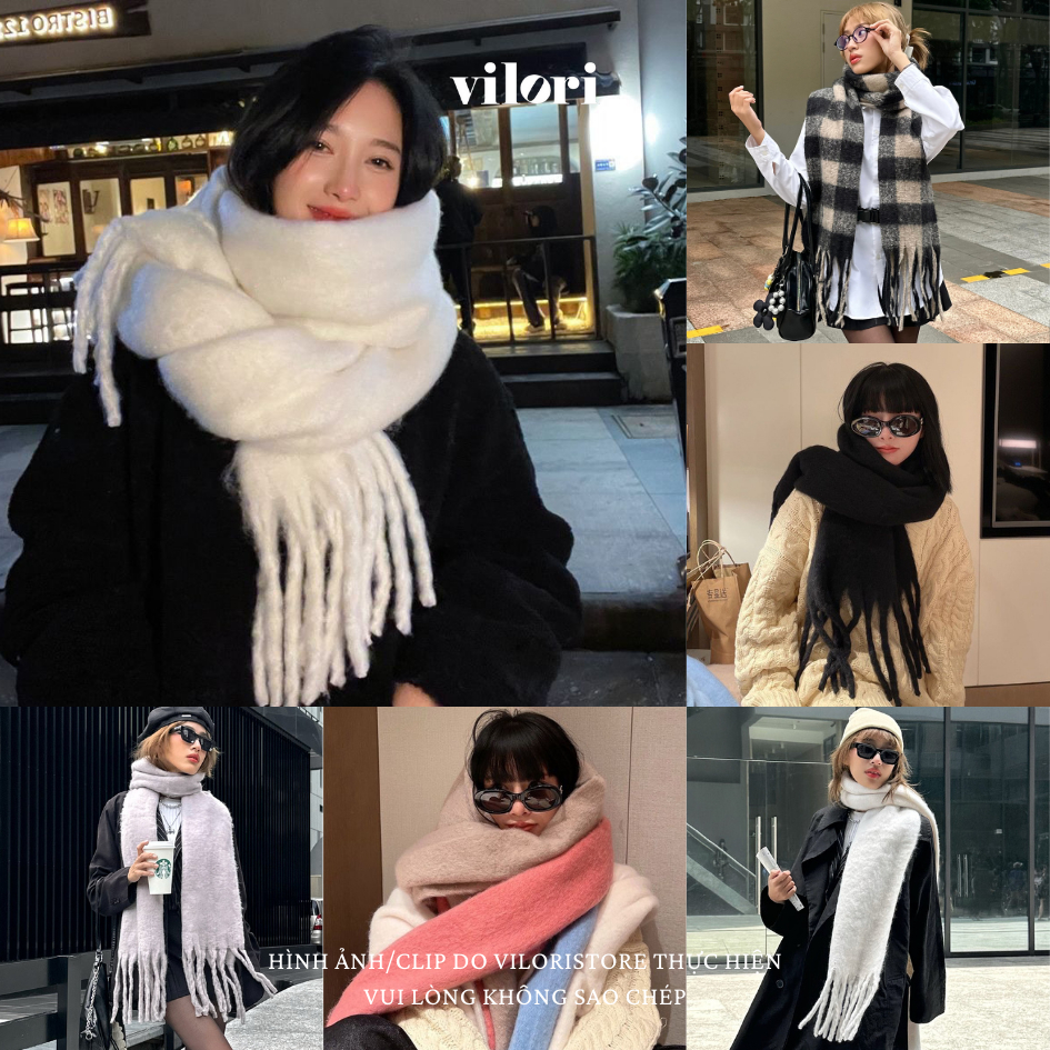 Khăn quàng cổ nữ nam len bông xù bông ép bản to dài dày ấm khăn choàng cổ len phong cách hàn quốc châu âu viloristore