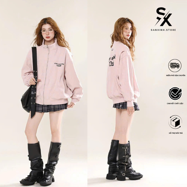 Áo khoác bóng chày chất da lộn thêu logo cao cấp form rộng nam nữ unisex Hàn Quốc - SXAKA76