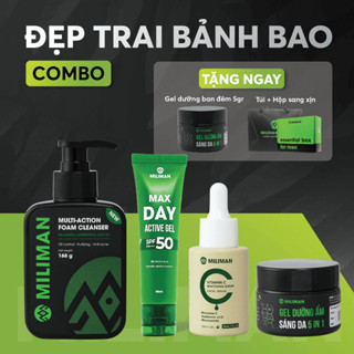 |Tặng Gel Dưỡng Da 5g] Combo Đẹp Trai Bảnh Bao MILIMAN: Sữa Rửa Mặt Amino Acid Vector, Serum Vitamin C, Gel dưỡng da