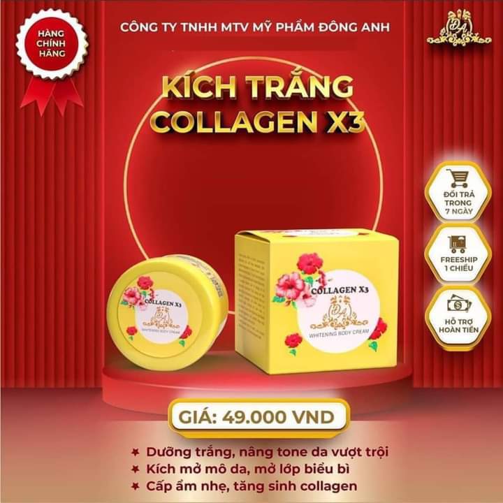 Kem Nâng Tone Da Collagen X3 Đông Anh 30gr Kem Kích Trắng Dùng Chung Với Kem Body Collagen X3 Luxury