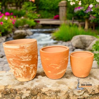  Bộ 3 Chậu Gốm Đất Nung Marble Trồng Kiểng Lá - Gốm Sứ Sân Vườn 