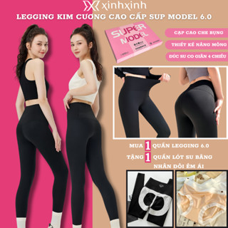 Quần Legging Su Đúc Kim Cương Sup Model 6.0 Hộp Hồng Lót Định Hình Mông , Co Giãn 4 Chiều Cạp Cao Che Bụng