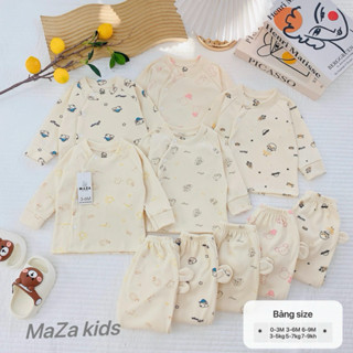  Bộ quần áo nỉ bé trai bé gái sơ sinh Mazakids phối tai cún bên hông chất nỉ nhung dầy dặn mềm mịn giữ ấm cho bé 