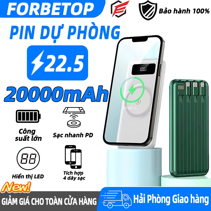 Pin không dây dự phòng 20000mAh với 4 cáp sạc cho pin dự phòng di động 20000mAh batterie sạc dự phòn