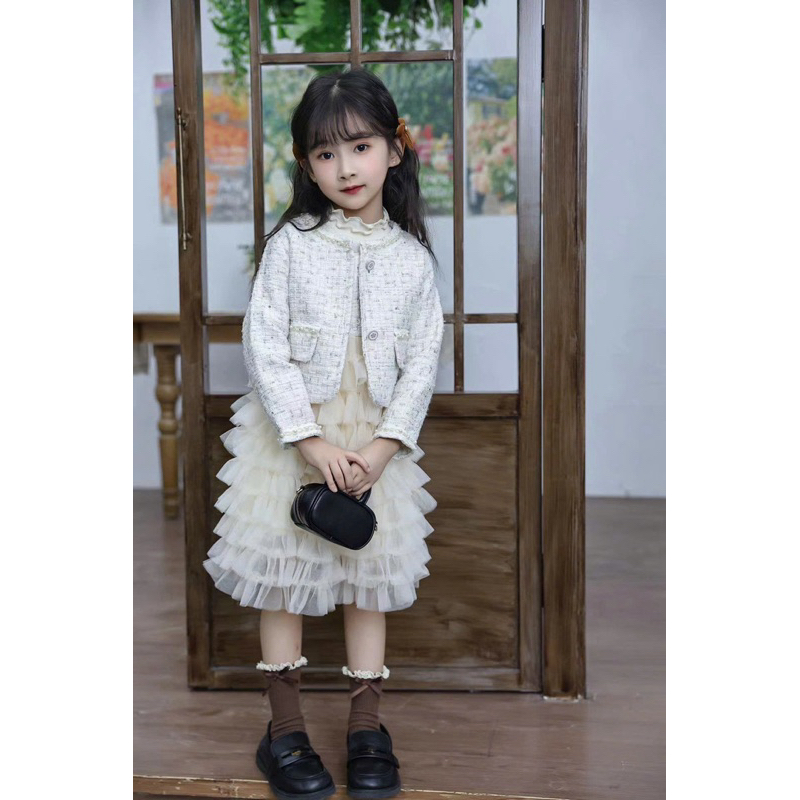 Sét váy kèm áo khoác dạ Tweed cho bé gái 8-18kg