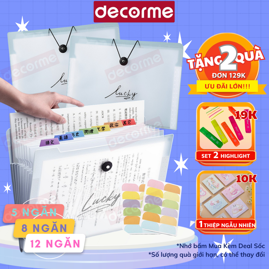 Túi đựng tài liệu DecorMe tệp đựng tài liệu nhiều ngăn kẹp tài liệu A4 đựng đề cương, bài kiểm tra chia ngăn tiện dụng