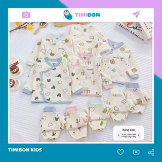 Bộ Dài Tay Sơ Sinh Nỉ Vạt Chéo Thu Đông Cho Bé Trai Bé Gái Có Đáp Đũng Thoải Mái Đóng Bỉm - [B10]